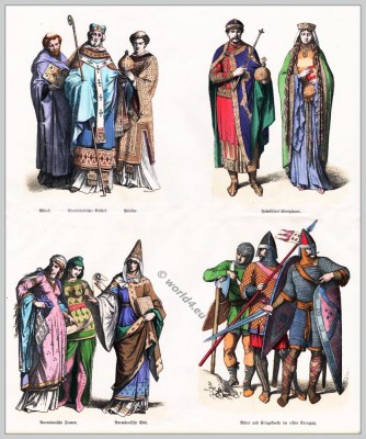 11th century fashion. Middle ages, Monastic clothing, Normanns, Crusaders nobility.