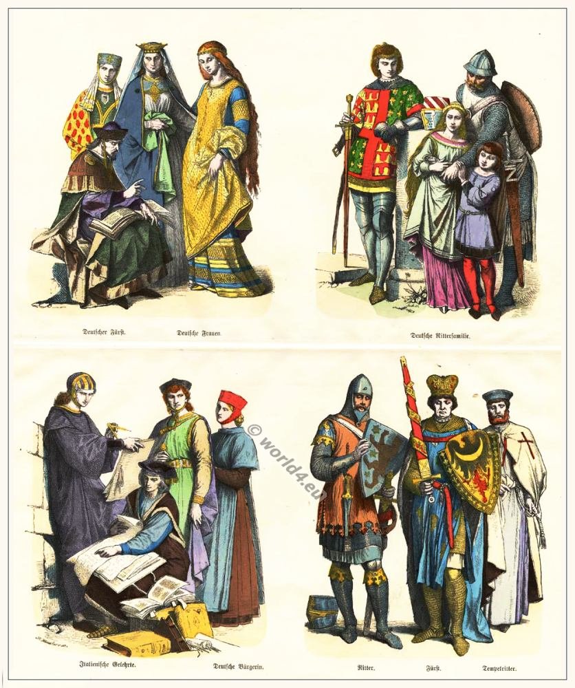 13th century clothing of Citizen, Knights, Aristocrats.