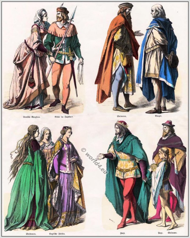 Medieval German and English costumes 14th century