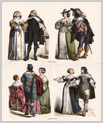 French Musketeer costume. Nobility Baroque costumes 17th century. Court dress.