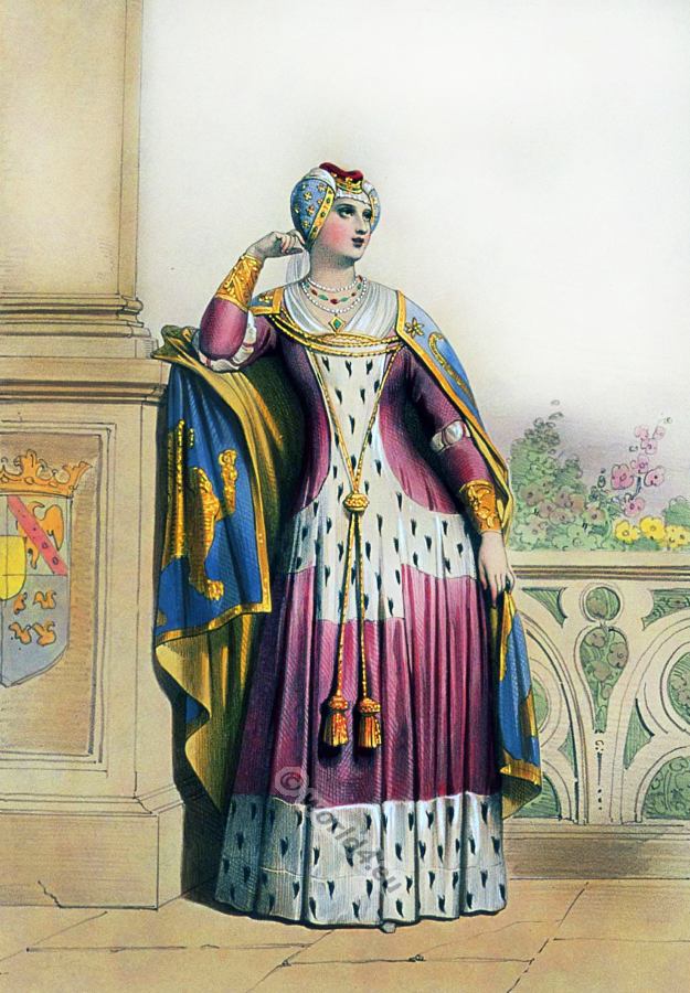 English court lady in 14th century. Dame Anglaise au XIV Siècle.