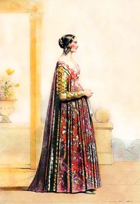 Italy, dame, costume, fashion, 14th century, middle ages,