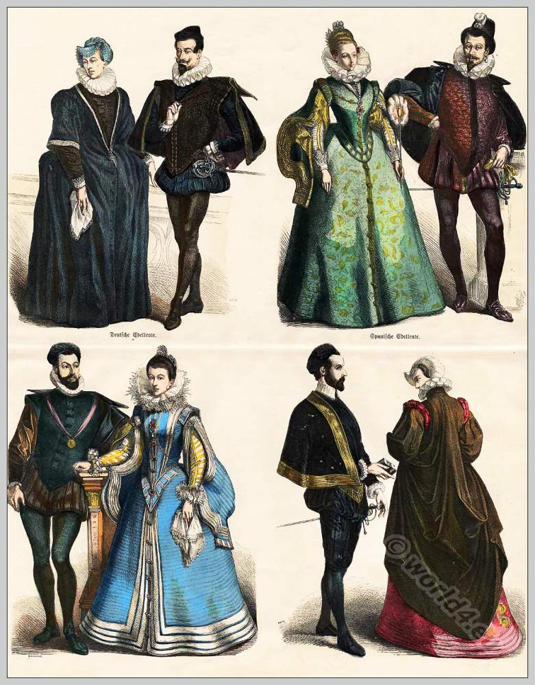 Renaissance, fashion, court dress, Farthingale, Millstone collar, ruff, 16th centurie, costumes,