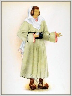 Romanian Lunca Cernii de Jos  folk costume. Romania Transylvania national costumes. Traditional embroidery patterns