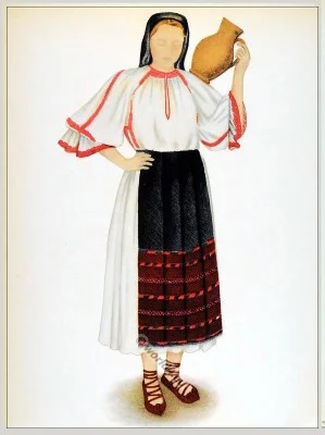 Romanian Cluj folk costume. Romania Transylvania national costumes. Traditional embroidery patterns