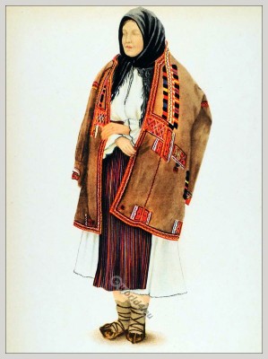 Romanian Bihor folk costume. Romania Transylvania national costumes. Traditional embroidery patterns