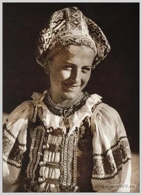 Slovakian traditional costume from Heľpa. Slovakia national costumes. Embroidery design