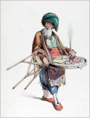 Traditional Turkey merchant clothing. Ottoman empire dress. Amedeo Preziosi drawing