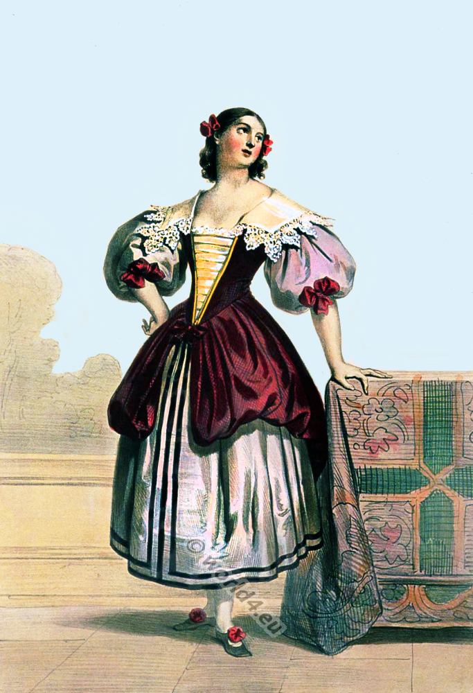 Achille Devéria, Flamande, costume, Flemish, Baroque,