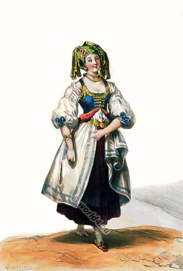 Achille Devéria, russe, rococo, costume, femme, 18e siècle,