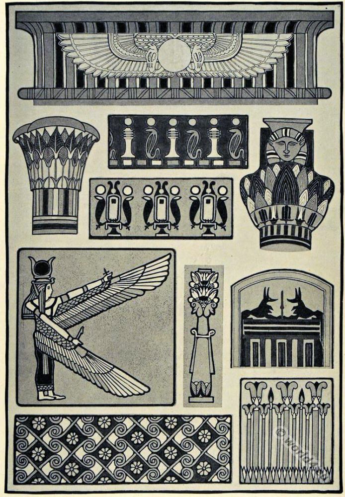 Ancient Egypt Architectural Decorations. Egypt Ornamental Designs.