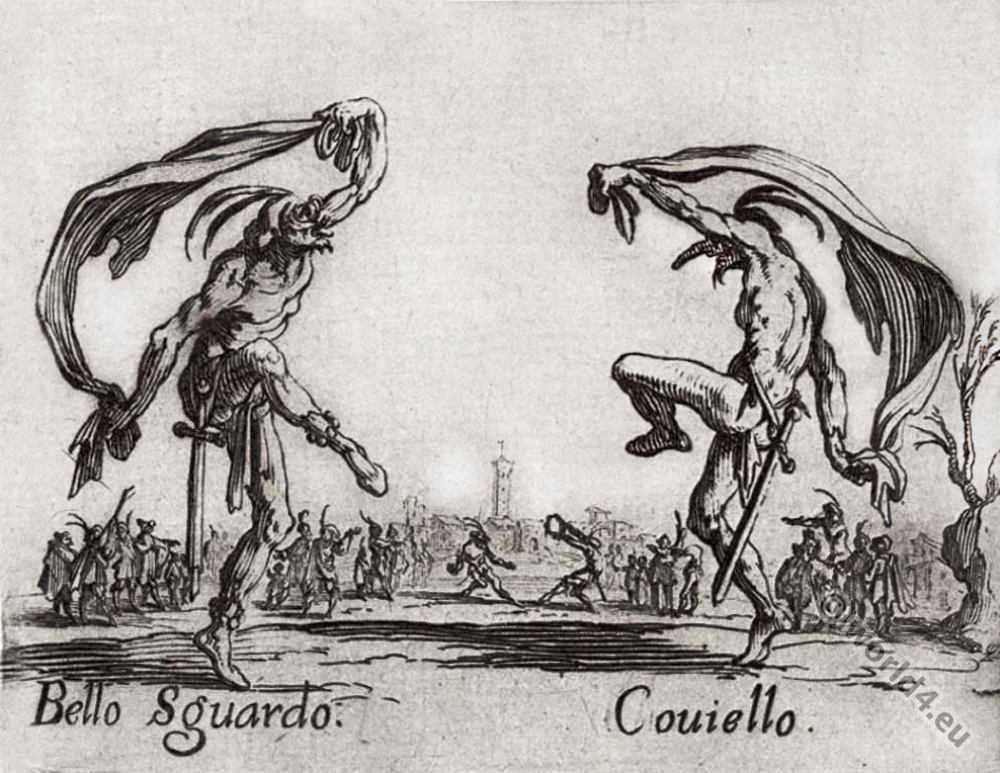 Commedia dell’Arte costumes dance, acrobat, street-performer. Medieval clothing. Renaissance cloth.