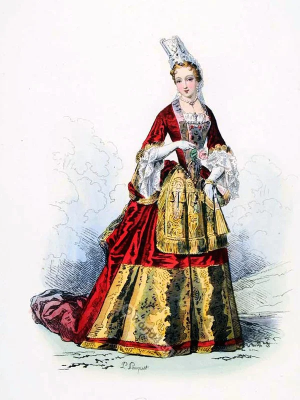 Duchess, Louis XIV, fashion, history, court, dress, baroque, 17th, century, Versailles,