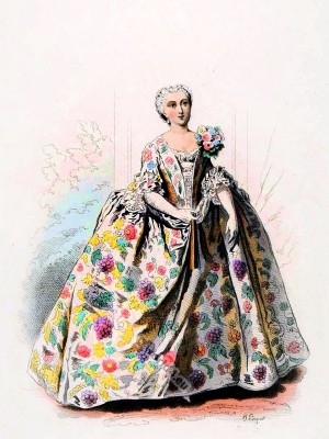 French Nobel woman Rococo gown. France18th century clothing. Louis XV Ancien Régime fashion. Court Dress in Versailles