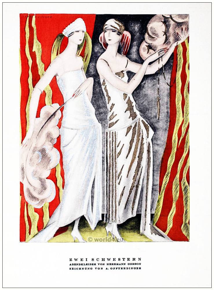 Two Sisters - Evening Dresses January 1922. Art deco costumes.
