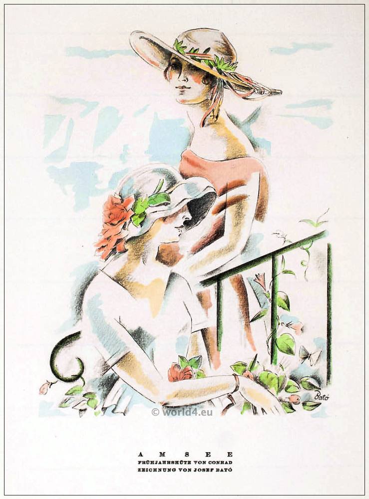 German Fashion designer Conrad. Art deco hats 1920s. Roaring twenties fashion. Gibson Girls hats. STYL Fashion Magazine.