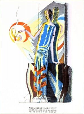 Evening dress by Hammer. STYL, Art Déco Fashion Magazine. German Art deco costumes 1920s. Roaring twenties fashion. Gibson Girls clothing.