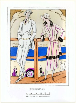 Beach costumes. STYL, Art Déco Fashion Magazine. German Art deco costumes 1920s. Roaring twenties fashion. Gibson Girls clothing.