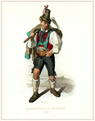 Raftsmen Bad Tölz, Bavarian folk dress. Original Country fashion from Bavaria. Deutsche Trachten. Altbayerische Tracht Flösser.