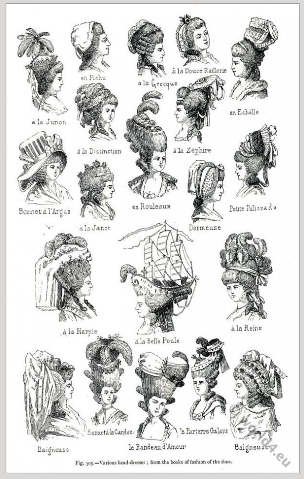 Rococo, Hairstyles, Firmin Didot, head-dresses, France, 18th century,