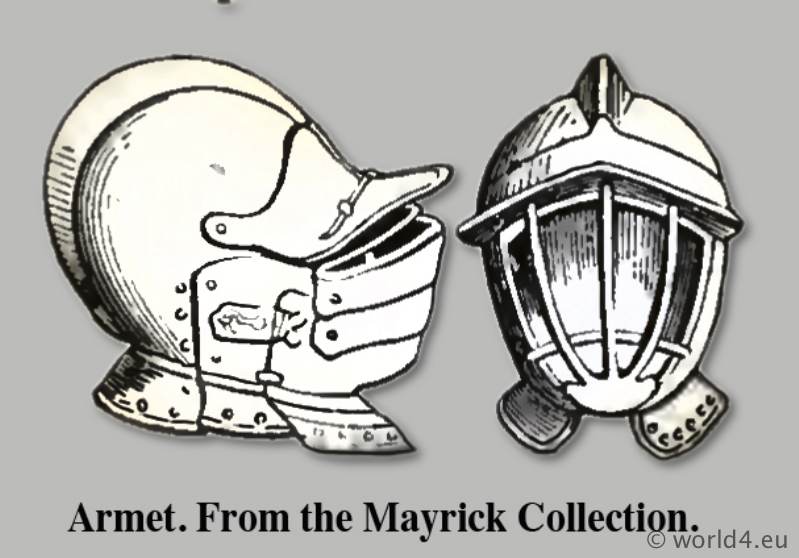 Armet. From the Mayrick Collection. Helmet 15th century. Medieval weapon. Middle ages knight armor. Dictionary of Dress