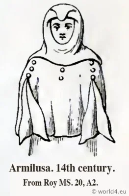 Armilusa. Tunica 14th century. Medieval clothing. Middle ages surcoat. Body garment. Cyclopedia of Costume. Dictionary of Dress