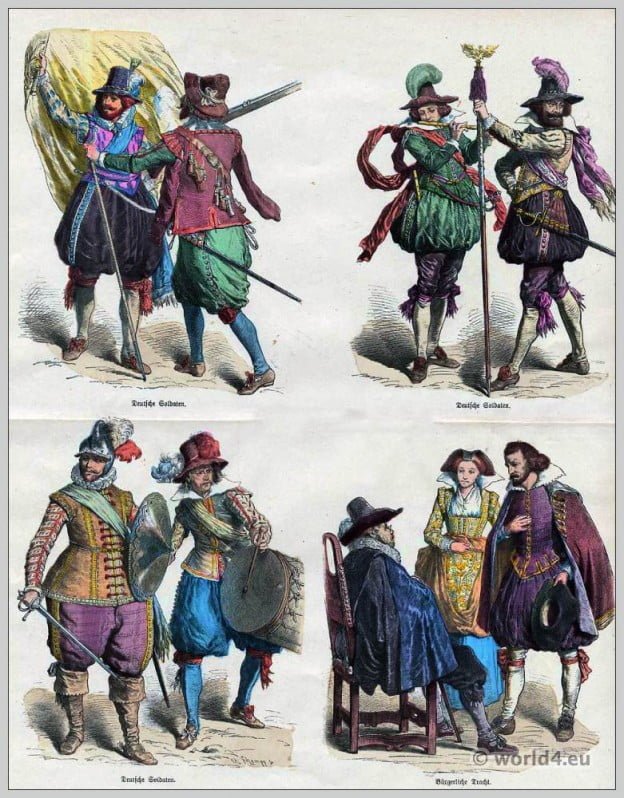 Germany, soldiers, Citizens, uniforms, Baroque costumes, 17th century, fashion history