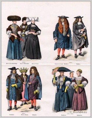 Strasbourg clothes. 17th Century costumes. Baroque era fashion.