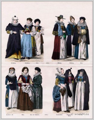 German clothing, 17th century, Matron, Maid, fashion history, costume, baroque, Münchner Bilderbogen,