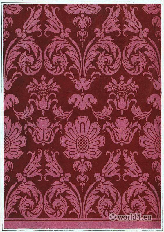 Textile design. Fabric in Louis-quatorze style. 17th century.