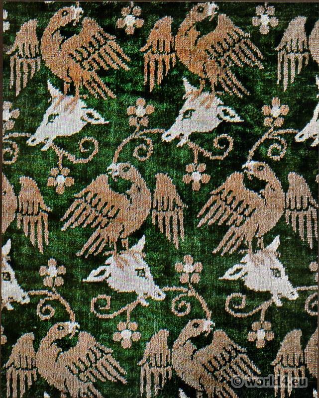 Persian silk velvet. Persian medieval fabrics. 16th century fabric design