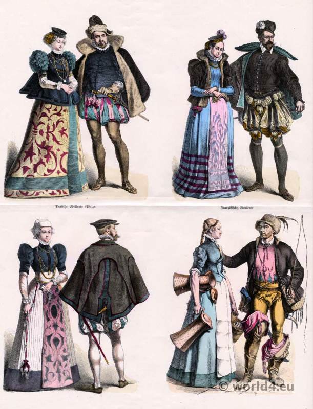 Female fashions in the 14th, 15th and 16th centuries. Italian Renaissance.