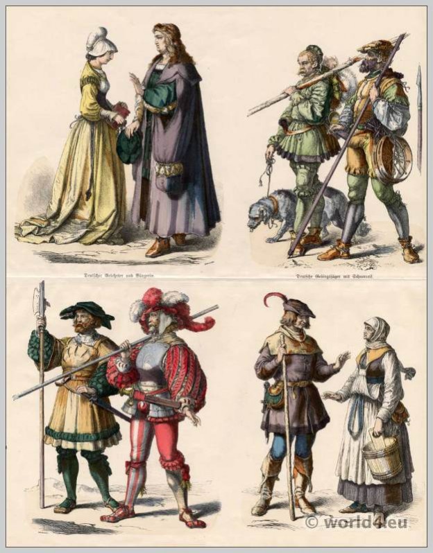 Renaissance costumes. Medieval clothing. Lansquenets dress.