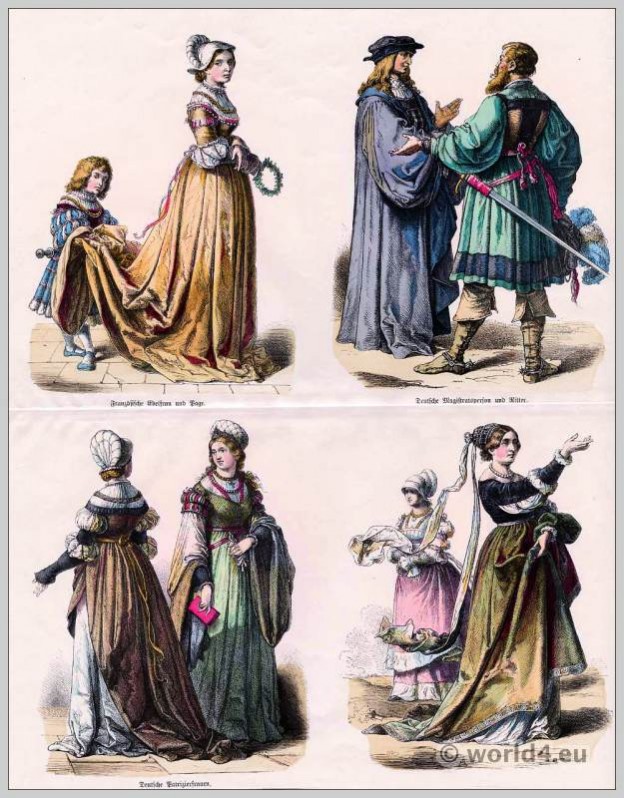 German and French renaissance fashion 1520. Medieval clothing. Middle ages dresses.