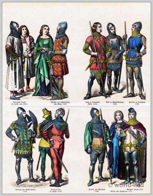 German knights, 14th century, Middle Ages, costumes, clothing,