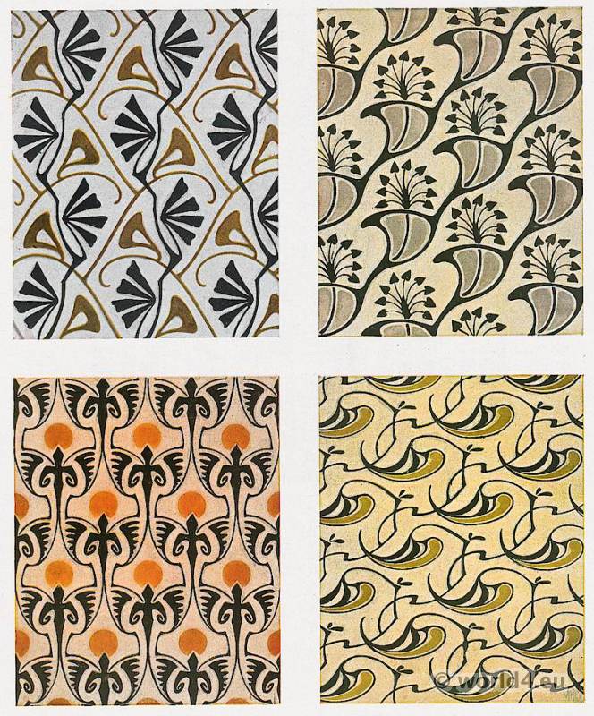 Bernhard Wenig. Designs for modern cloth fabrics. Art Nouveau cloth pattern design.