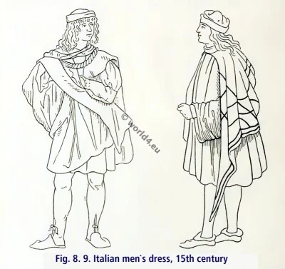 Italian renaissance clothing. Italian men`s dress, 15th century.