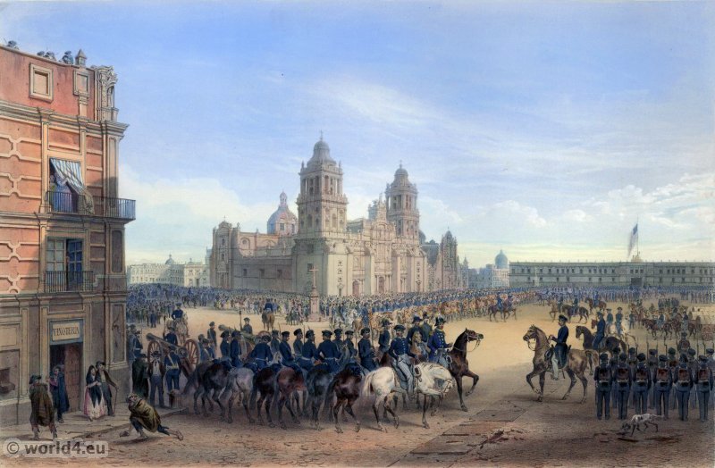 General Scott’s entrance into Mexico. Mexican-American War. George Wilkins Kendall. Carl Nebel. Military Soldier Uniforms.