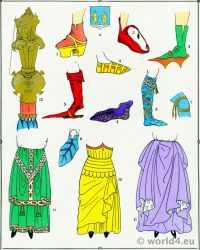 Chaussures. Les modes du Moyen Age. costume féminin français.