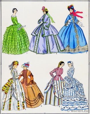Robes, modes, second empire, costume, féminin, français,