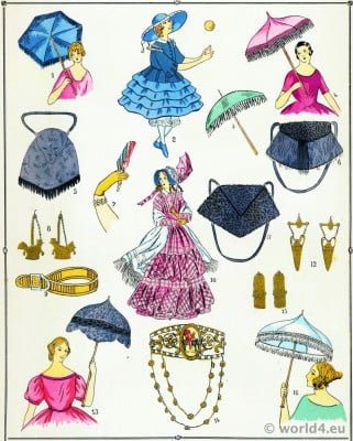 Second Empire Adornments. Victorian Fashion History. 19th century fashion. Second Rococo costumes.