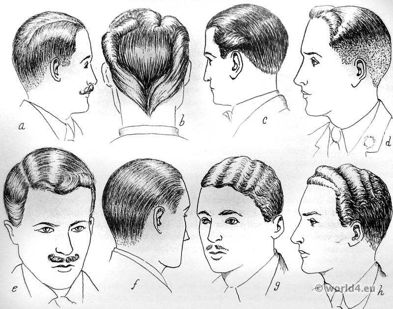 English men's hair fashion in 1930s. England men haircut.