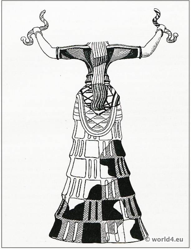 Matriarchy Female Votary. Knossos Minoan costume. Ancient Greek clothing. Antique Greece statue.