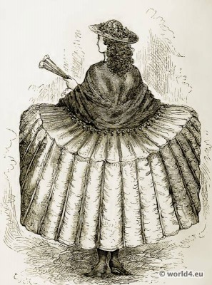 French Rococo Farthingale, Crinoline. Louis XV fashion. French 17th century clothing