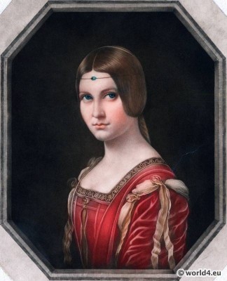 La Belle Ferroniere, Leonardo da Vinci, Renaissance, fashion, hairdress,16th century, costumes