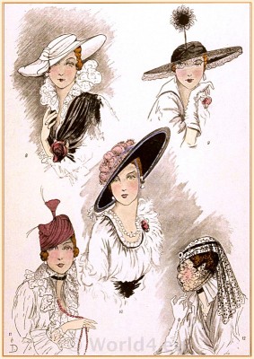 Art Deco hats fashion by Suzanne Talbot. Parisian 1920s, 1930s and 40s costumes. Models de GEORGETTE