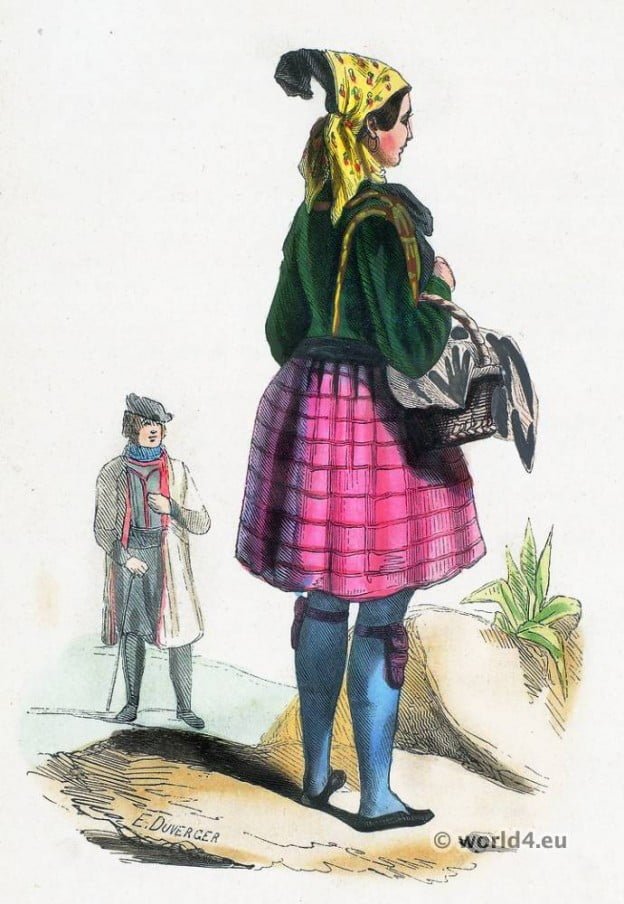 Peasant Woman from Wenden and Altenburg. German folk costume. Traditional Saxony national costume. German Ethnic garment.