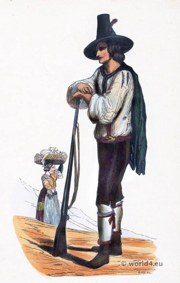 Folk dress Hunter costume Ziller Valley. Tyrol. Traditional Austrian national costumes. Ethnic Costume Tyrol.