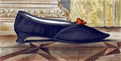 18th century regency shoe fastened by a ribbon tie.