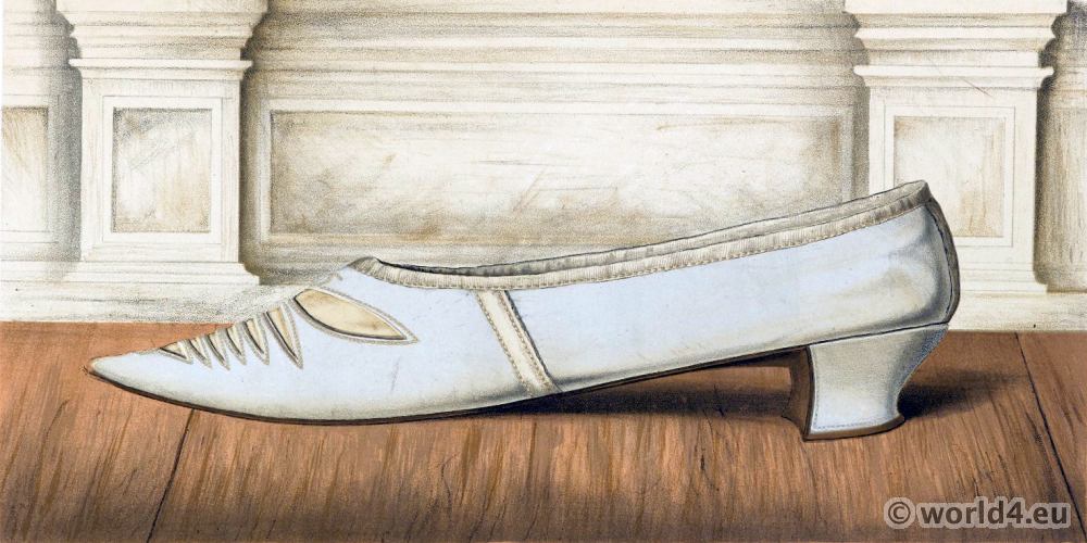 White satin shoe of Lilias, daughter of the 12th Earl of Eglinton.